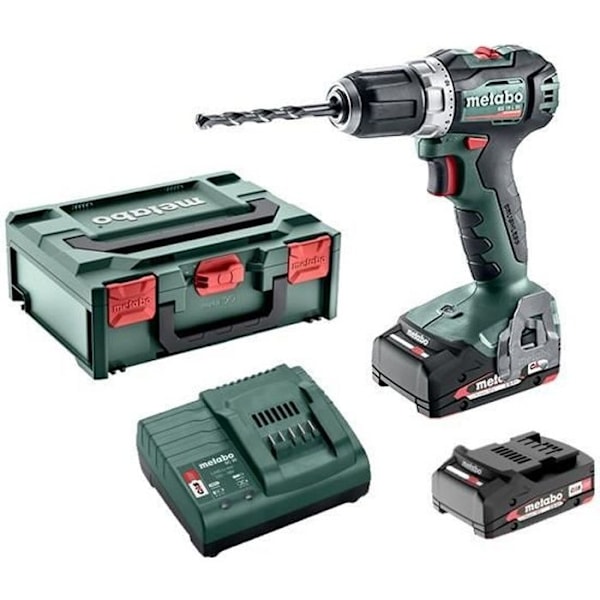 Pack Kompakt borstlös sladdlös borrmaskin 18V 55Nm 13mm chuck + 2 2Ah batterier + laddare + Metabox145 -METABO- BS18LBL Grön