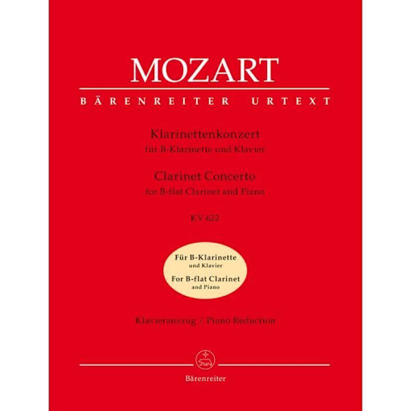 Konsert A KV622 Cl(Bes), av Wolfgang Amadeus Mozart - Samling för klarinett utgiven av Bärenreiter refererad: BA4773C