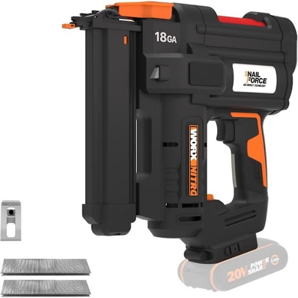WORX NITRO Trådlös Heftare 20V WX844.9 - 18Ga - 2 Skjutlägen - Verktygsfri Avblockering - Justering av Nedsänkningsdjup