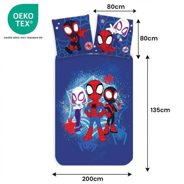Sängkläder – 135x200 cm – påslakan och örngott – Marvel spidey och hans supervänner – Spidey, ghost-spider, spin