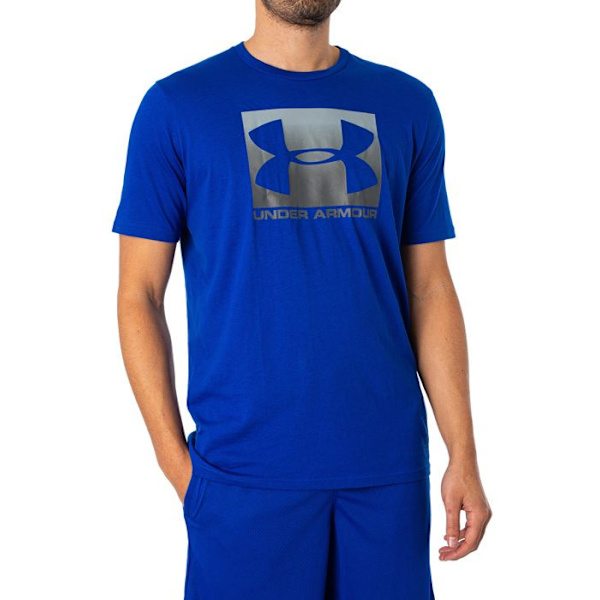 T-shirt för män - Under Armour - Boxed Sportstyle - Charged Cotton - Korta ärmar - Andningsbar Blågrå M