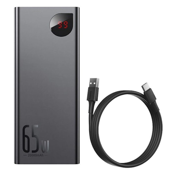 Externt batteri Power Bank 20000mAh BASEUS Snabbladdning 65W PD & QC 3.0 LCD-skärm USB och Type-C Svart