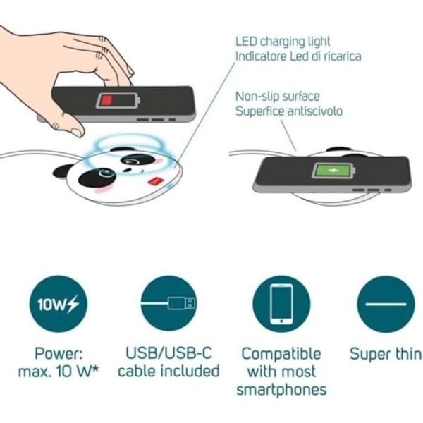 Legami Super Fast 40032431 Trådlös Laddare för Smartphone, Mångfärgad Panda