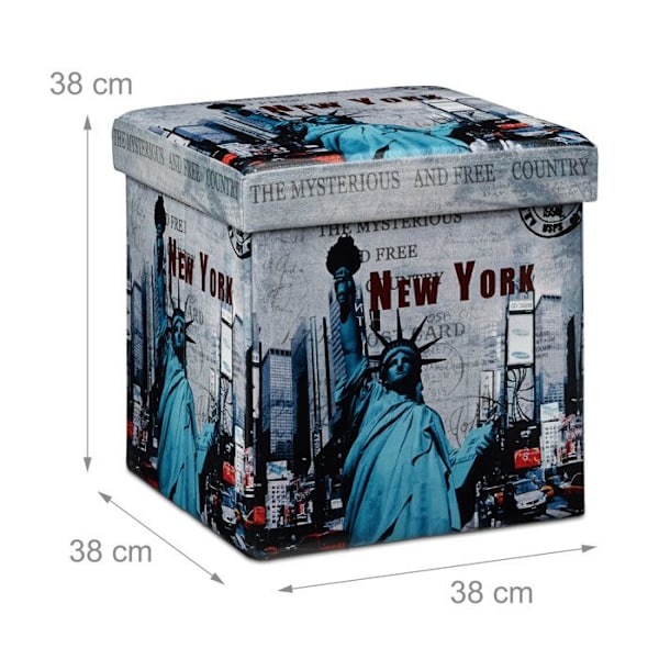 Relaxdays praktisk hopfällbar pall för förvaring, stabil, med lock, New York, 38 cm höjd grå, blå, svart