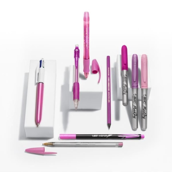 BIC Rosa & Lila Festset - 1 Fodral, 2 Kulspetspennor/1 Utgörbar Gelpenna/1 Blyertspenna med suddgummi/1 Penna Blandad