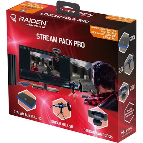 Subsonic Raiden - Tillbehörspaket för spelare och YouTube-strömmar, Full HD-videoinspelningsbox, mikrofon, HD-kamera