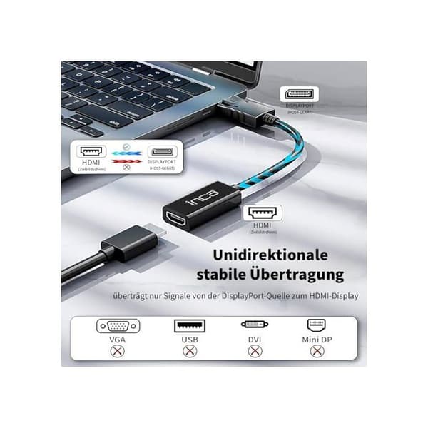 DisplayPort 4K-adapter - İnca - IDTH-05 - HDMI - 20 cm - Svart