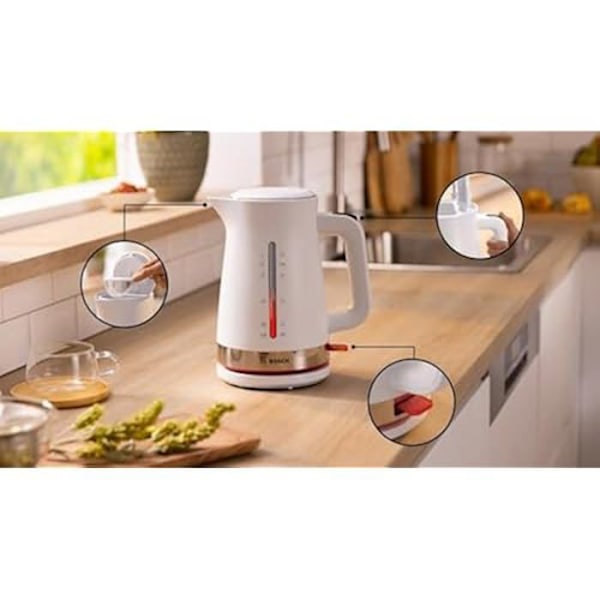 Vattenkokare - BOSCH - TWK 4M221 - 1,7 L - 2400 W - Trådlös - Vattennivåindikator Vit