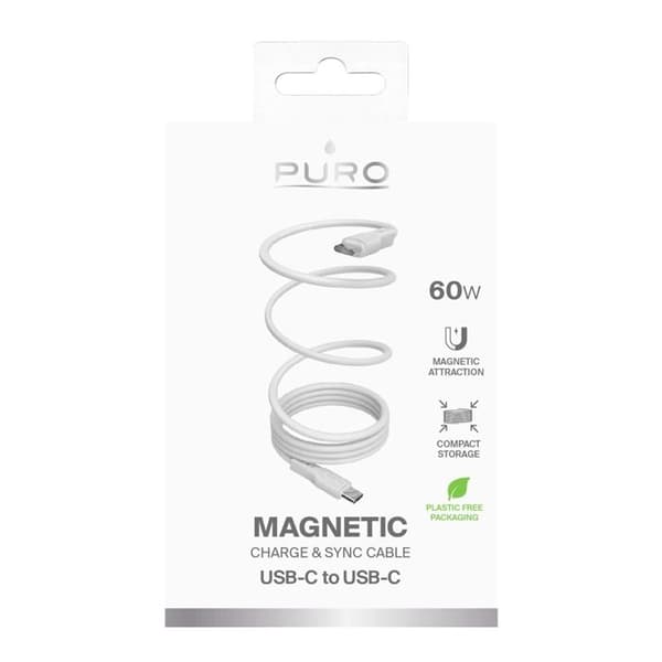 Magnetisk USB-C-kabel 60 W, 1 m - Vit