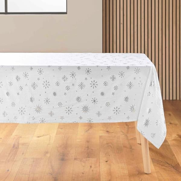 Rektangulär duk 140x240 cm mikrofiber tryckt metallisk effekt Astrelia - Vit/Silver Vit / Silver