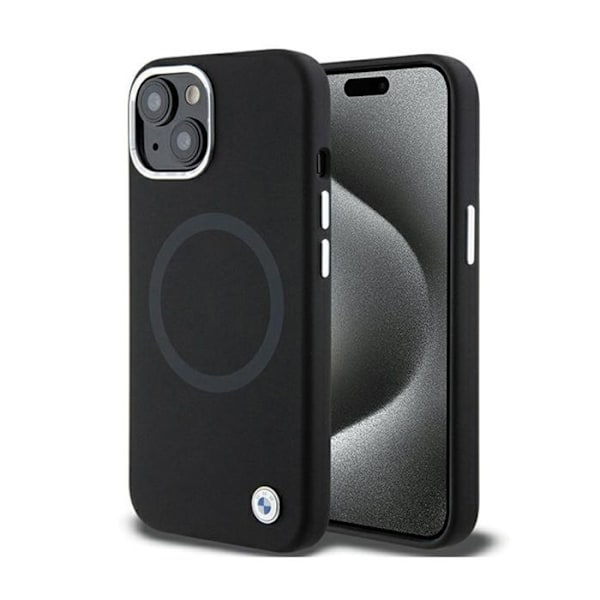 Coque MagSafe i silikonläder BMW Signature för iPhone 15 (svart) svart