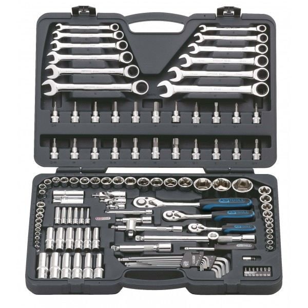 Hylssats - KS TOOLS - CHROMEplus - 124 st - 1/4" och 1/2" - Skiftnycklar från 8 till 19 mm