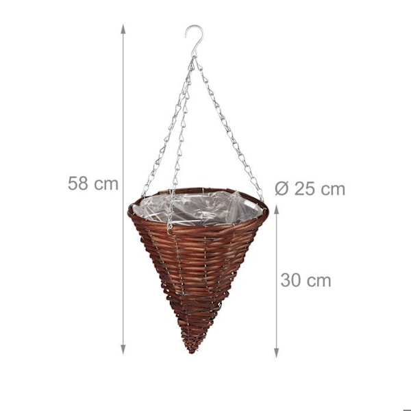 Relaxdays Hängande växtupphängning i 3-pack, handvävd korg av rotting, blomkruka HxD 30 x 25 cm, brun Brun