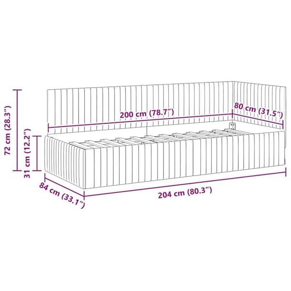 Vinkelbäddram i sammet - vidaXL - 80x200 cm - Mörkgrå - L-format design - Mångsidig soffbed Mörkgrå