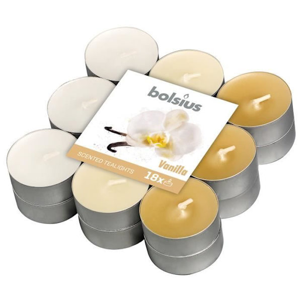 Doftljus - Bolsius - Ljus te - Vanilj - 18 stycken - Brun/Vit brun/vit
