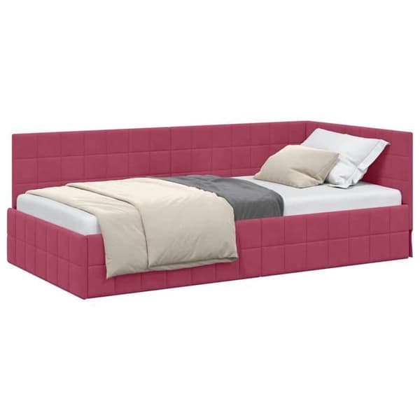Vinklad sängram i sammet - vidaXL - Bordeaux - 100x200 cm - Sammet - Modern design - Mångsidig säng/soffa Bordeaux
