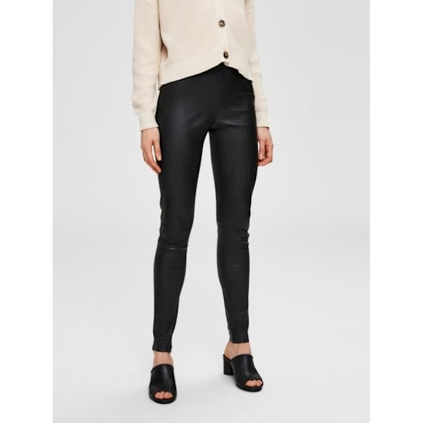 Läderleggings - Selected - Sylvia - Svart - 100% läder - Storlek 36 Svart 40