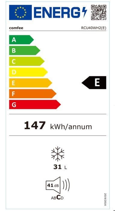 Mini Fryser COMFEE RCU40WH2(E) - 31L - Klass E - 47,2 x 45 x 49,2 cm - Vit Vit