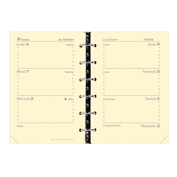Organizer refill - QUO VADIS - Timer 14 - 16 månader - Format 8x12,5 cm - Horisontell vecka Elfenben