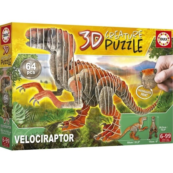 3D-pussel - EDUCA - Velociraptor - Tecknade serier och serier - Mindre än 100 bitar - Orange Flerfärgad