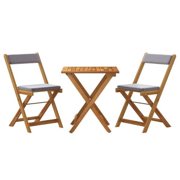 vidaXL 3-delad hopfällbar bistroset med kuddar Solid Acacia 319705