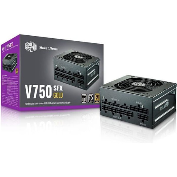COOLER MASTER V750 SFX Gold - 750W SFX strömförsörjning - 100% modulär (Certifierad 80 Plus GOLD 10 års garanti) Svart