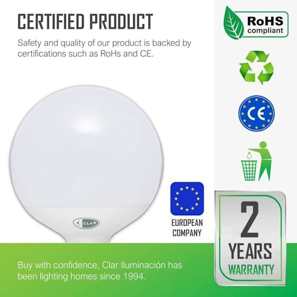 Ampoule LED Globe E27 - CLAR - 20W - 1300 lm - 360 - Varm/Vit/Neutral/Kall Vit Varm, Vit Neutral, Vit Kall