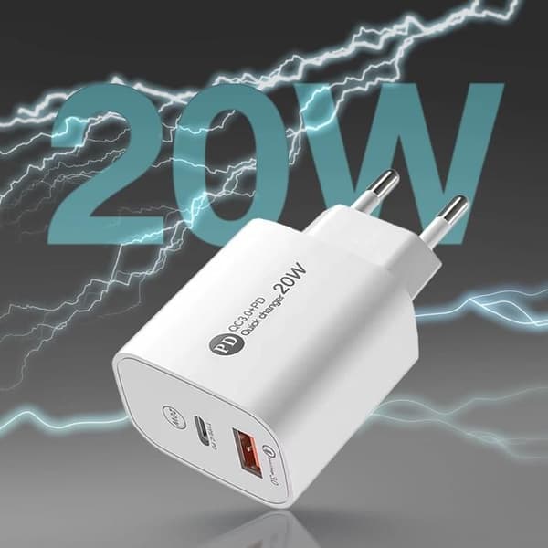 USB-A-laddare - HURTEL - A6MaxL - 20 W - Lightning-kabel 1 m - Kompatibel med iPhone 11-14 Vit
