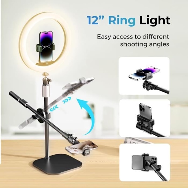 UBeesize LED-ringlampa 30,5 cm med stativ för mobiltelefon