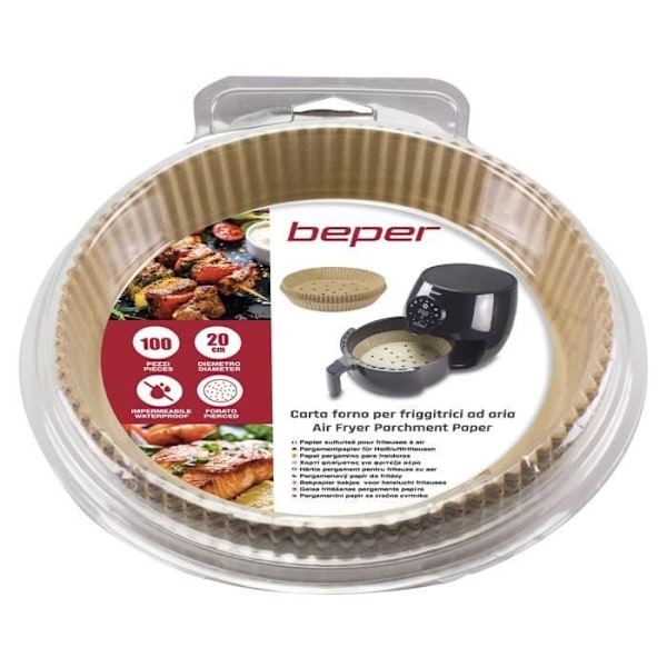 Pergamentpapper - Ej specificerat - 20 cm - Förpackning om 100 - För fritöser - Genomborrad botten