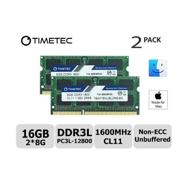 Kit Timetec Hynix IC 16GB (2x8GB) kompatibel med Apple DDR3 1600MHz PC3-12800 SODIMM - minne för MacBook Pro, iMac, Mac