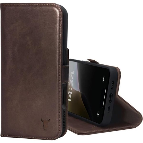 Coque Portefeuille - TORRO - iPhone 16 Pro - Äkta Läder - Mörkbrun - Kompatibel med MagSafe Mörkbrun