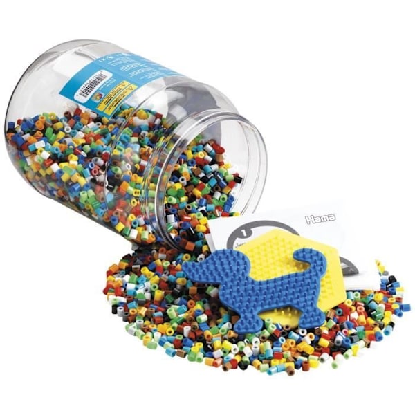 HAMA - Kruka med 7000 strykpärlor i MIDI-storlek med 2 tallrikar (hexagonala och hund) - Kreativa hobbyer - Blandat