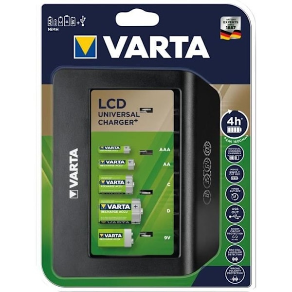 Universal enkelplats laddare - VARTA - LCD-skärm - Svart - PROFIL - Nätadapter