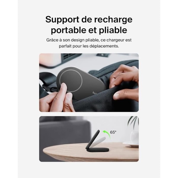 Belkin BoostCharge Laddningsställ för Qi2-enheter Fällbar Laddare, 15 W, Svart