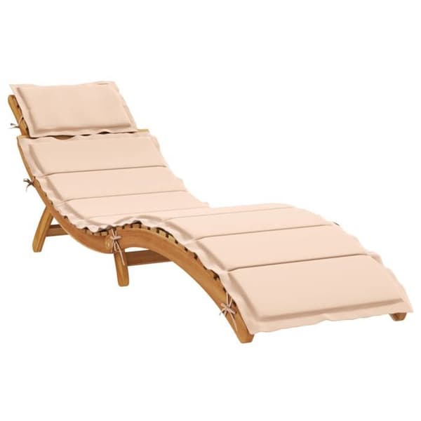 vidaXL Chaise longue med beige kudde i solid akaciaträ 367635 beige