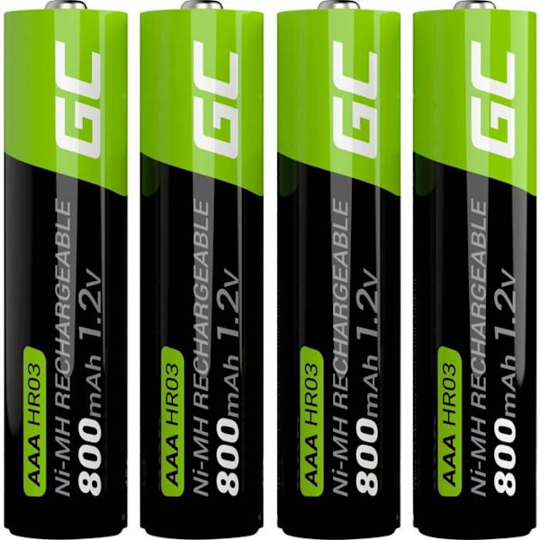 Green Cell 800mAh 1,2V Paket med 4 Ni-MH uppladdningsbara batterier Typ AAA, förladdade, mikrobatteri, HR03-batteri, låg självurladdning