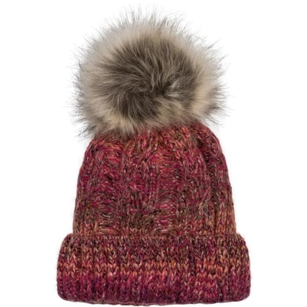 styleBREAKER stickad mössa för kvinnor med pompom, med flätat mönster i gradientfärger, paljetter och fleecefoder,
