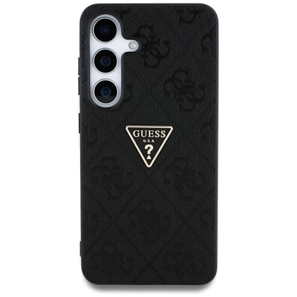 Coque Guess Hot Stamp 4G med triangulärt metallogotyp för Samsung Galaxy S25 (svart)