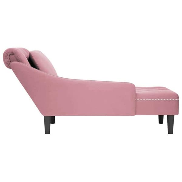 Lång fåtölj med kudde och högra armstöd i rosa sammet