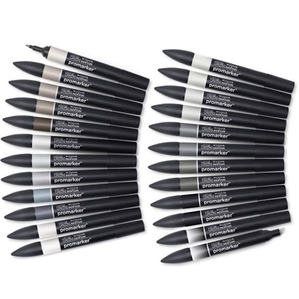 WINSOR & NEWTON Promarker svart och grå plånbok - 24 st Palett med 148 nyanser
