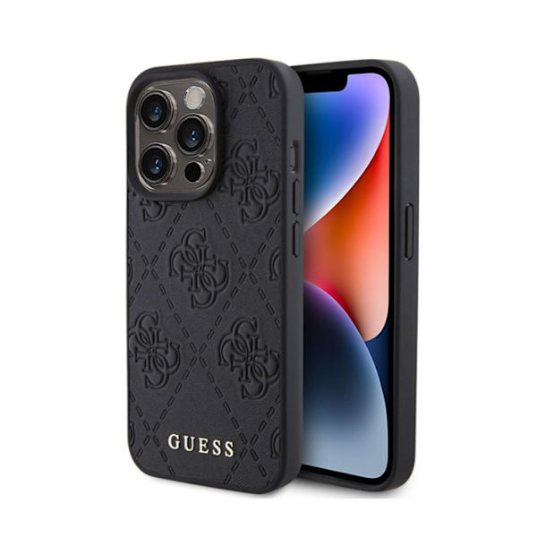 Etui för iPhone 15 Pro - Guess - Läder 4G - Svart - Semi-hård - Unisex Svart