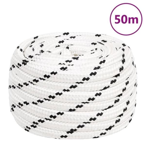 152790 vidaXL Flätad båtline Vit 20 mmx50 m Polyester Vit