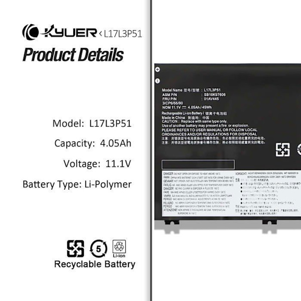 K kyuer datorbatteri - L17L3P51