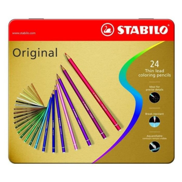 STABILO Metalllåda x 24 Original färgpennor