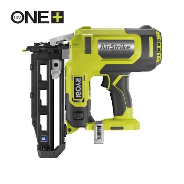 RYOBI - 16G spikpistol med 18V ONE+ tryckluftsspets från 19 till 64 mm, laddare 100 spetsar + 500 spetsar - R16GN18-0 svart och gult