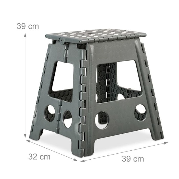 Relaxdays XL ihopfällbar pall, transportabel, badrum, camping, 39x39x32 cm, upp till 150 kg, plast, ljusgrå grå vit