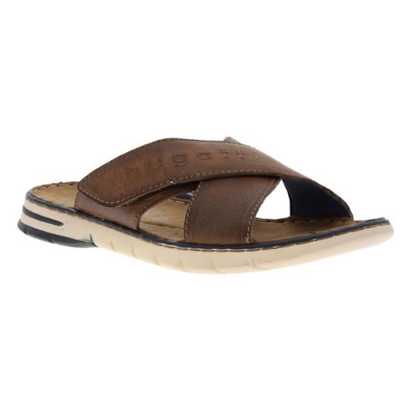 Platta sandaler - Bugatti - 6300 Cognac - Brunt läder - Kardborreknäppning - Medelhög skafthöjd kastanj 42