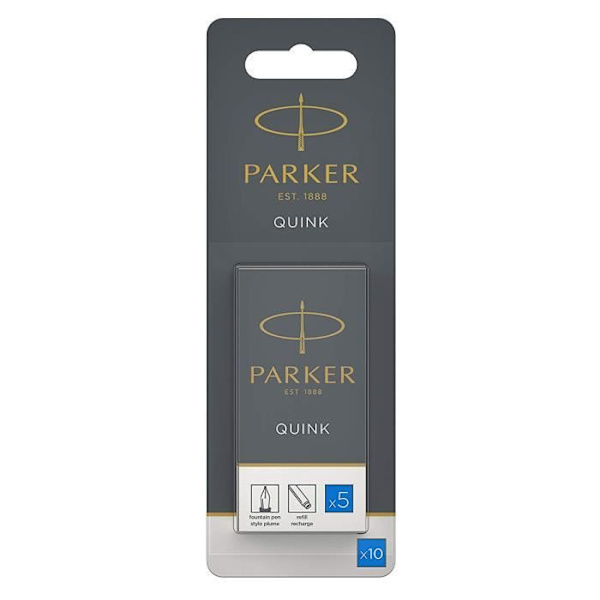 Bläckpatroner - PARKER - Quink - 10 stycken - Blå - Standard - För bläckpenna Blått raderbart bläck