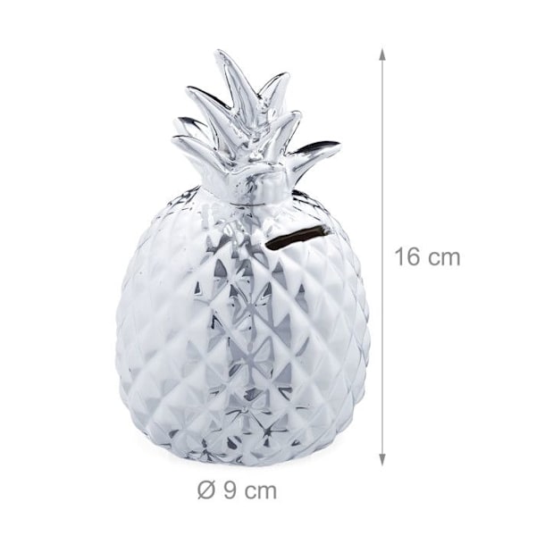 Relaxdays Spargris Ananas Pig Deco Box Pengar Sparmynt Keramiskt lås HxD: 16 x 9 cm, Silver silver-